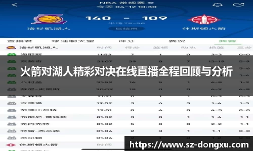 火箭对湖人精彩对决在线直播全程回顾与分析
