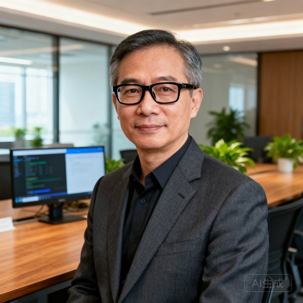 BG视讯创始人兼CEO刘博的商务半身照，中年男性戴黑框眼镜穿着深灰色西装，背景为深圳科技园办公室